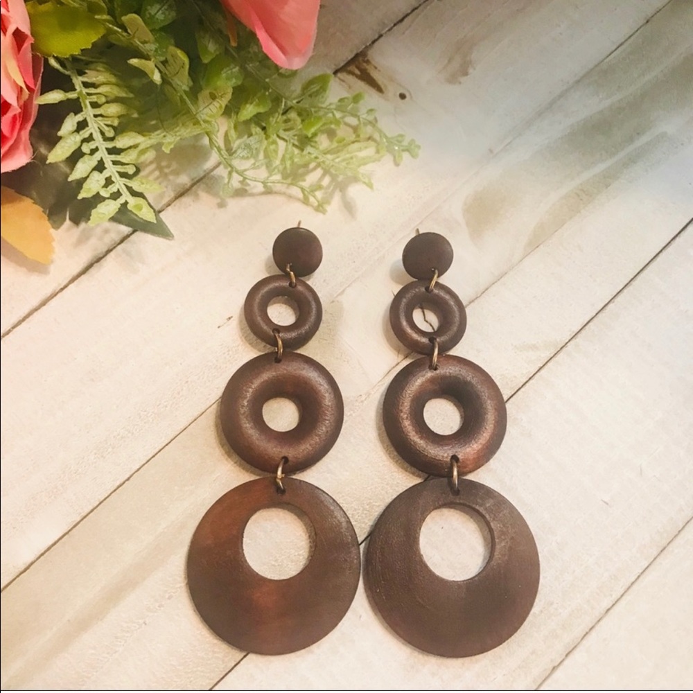 Wood donut style 4” earrings